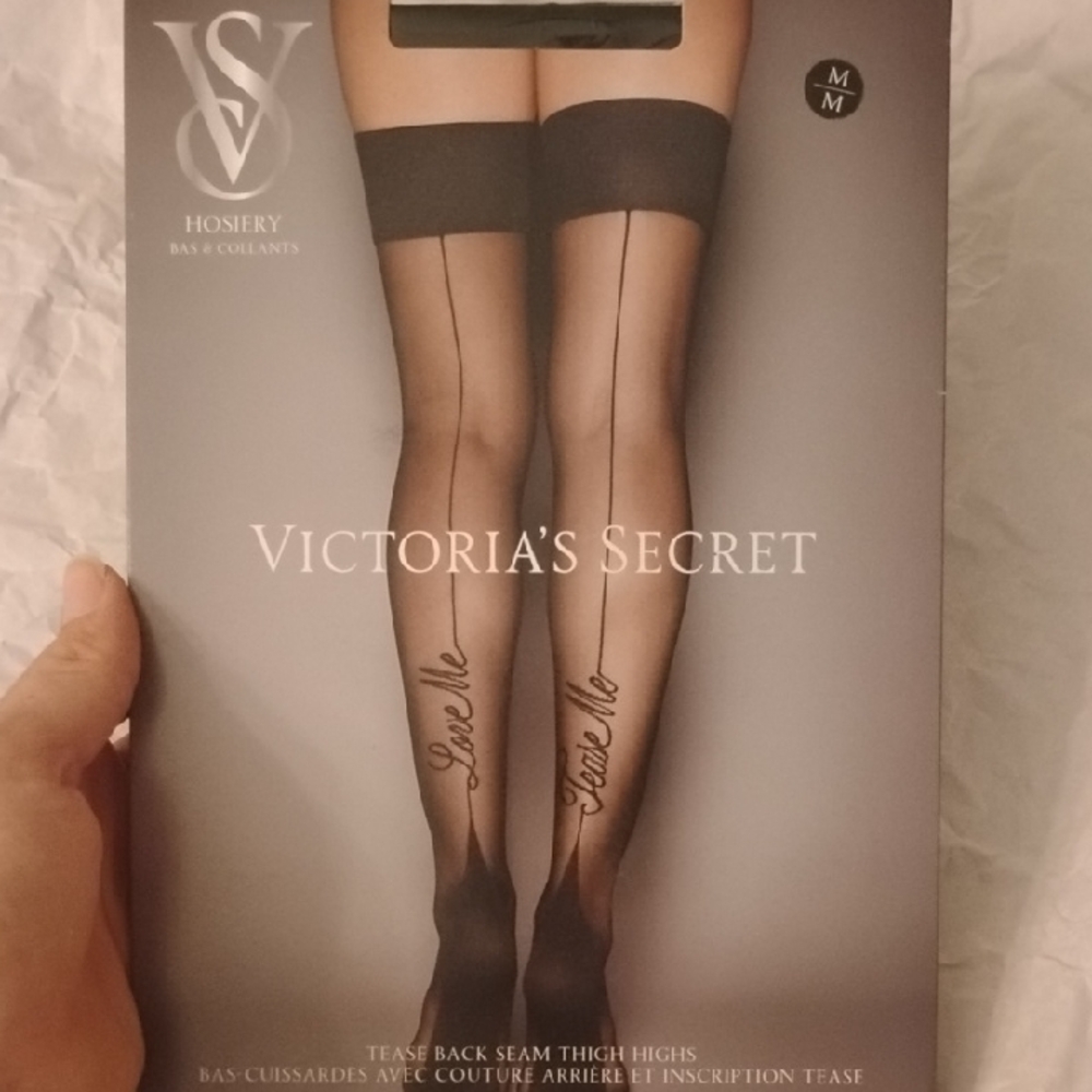 Victoria's Secret Black Thigh Highs with Back Seam Love Me Tease Me